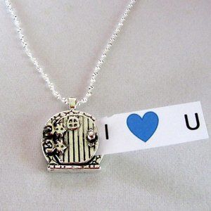Fairy door pendant locket in silver metal - 16" silver chain-secret message! NEW